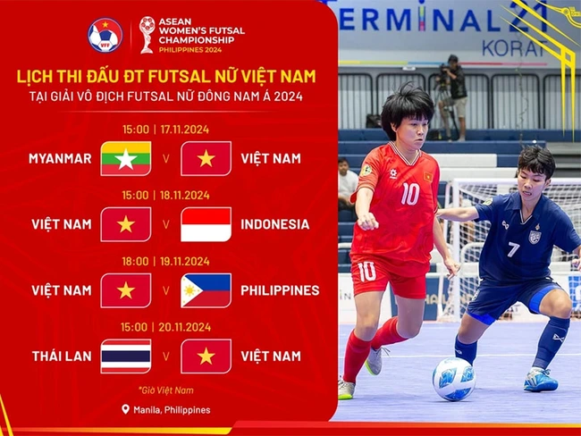 Lịch thi đấu bóng đá hôm nay 17/11: Trực tiếp futsal nữ Việt Nam vs Myanmar lúc mấy giờ? - Ảnh 1.