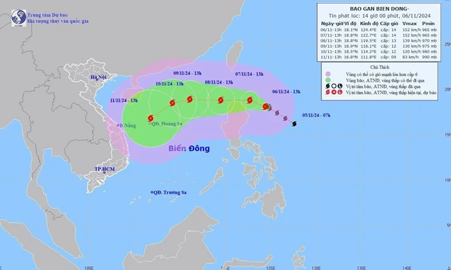 Bão YINXING giật cấp 17 đang di chuyển hướng Tây - Ảnh 1.