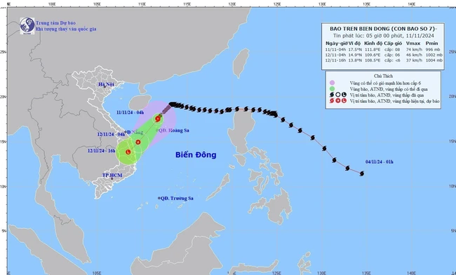 Thời tiết ngày 11/11: Bão số 7 giảm cường độ, giật cấp 11 - Ảnh 1.